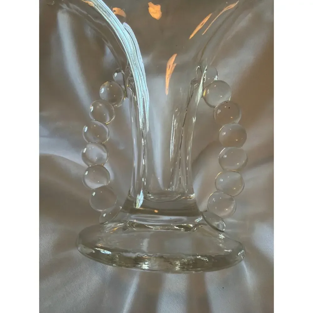 Vintage Imperial Glass Candlewick Fan Vase Beaded Rim Loop Handles Clear Glass